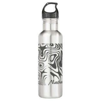 Custom Grey Abstract Swirly Pattern Personalised Stainless Steel Water Bottle by LouiseBDesigns at Zazzle