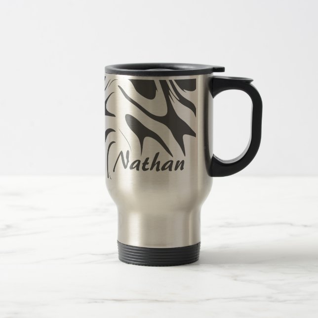 Custom Grey Abstract Swirly Pattern Personalised Travel Mug (Right)