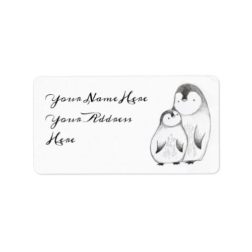 Custom Grey and White Hand Drawn Penguin Address Label