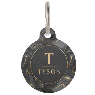 Custom Grey Black and Gold Glitter Marble Patten Pet ID Tag
