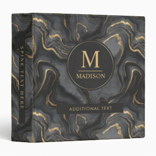 Custom Grey Black and Gold Glitter Marble Pattern 3 Ring Binder