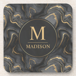 Custom Grey Black and Gold Glitter Marble Pattern  Beverage Coaster