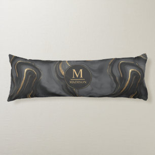 Custom Grey Black and Gold Glitter Marble Pattern Body Pillow