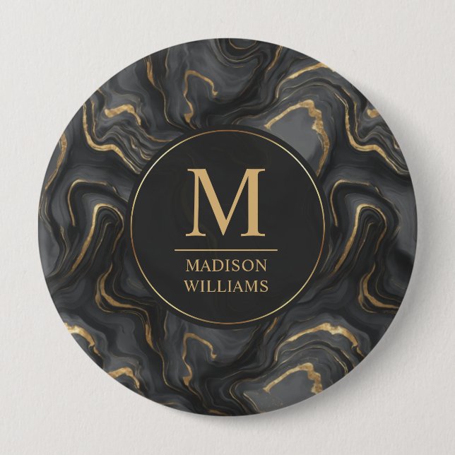 Custom Grey Black and Gold Glitter Marble Pattern  Button (Front)