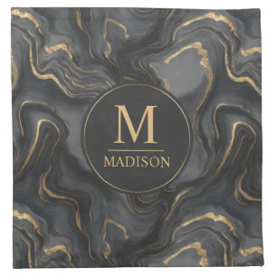 Custom Grey Black and Gold Glitter Marble Pattern Cloth Napkin
