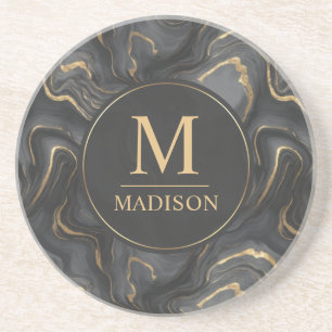 Custom Grey Black and Gold Glitter Marble Pattern  Coaster