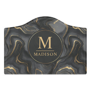 Custom Grey Black and Gold Glitter Marble Pattern  Door Sign