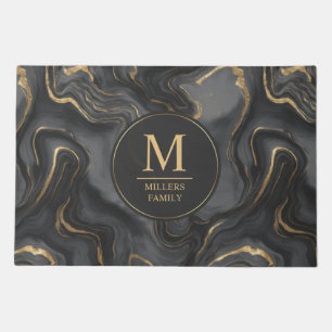 Custom Grey Black and Gold Glitter Marble Pattern  Doormat