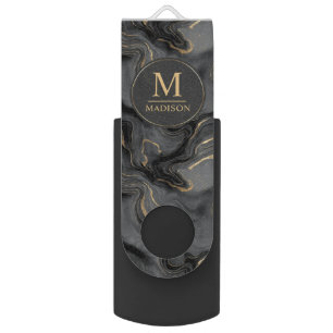 Custom Grey Black and Gold Glitter Marble Pattern Flash Drive