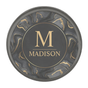 Custom Grey Black and Gold Glitter Marble Pattern Gunmetal Finish Lapel Pin