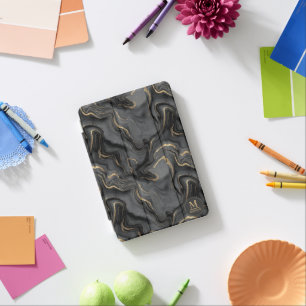 Custom Grey Black and Gold Glitter Marble Pattern iPad Mini Cover