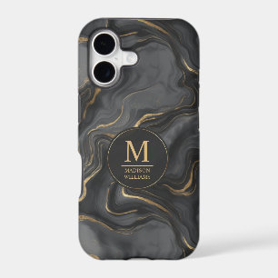 Custom Grey Black and Gold Glitter Marble Pattern iPhone 17 Case
