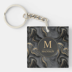 Custom Grey Black and Gold Glitter Marble Pattern Keychain