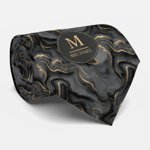 Custom Grey Black and Gold Glitter Marble Pattern Neck Tie