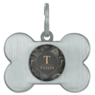 Custom Grey Black and Gold Glitter Marble Pattern Pet ID Tag
