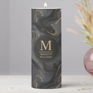 Custom Grey Black and Gold Glitter Marble Pattern Pillar Candle