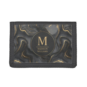 Custom Grey Black and Gold Glitter Marble Pattern Tri-fold Wallet
