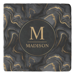 Custom Grey Black and Gold Glitter Marble Pattern Trivet