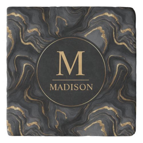 Custom Grey Black and Gold Glitter Marble Pattern Trivet