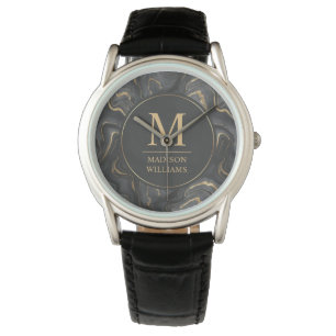 Custom Grey Black and Gold Glitter Marble Pattern Watch