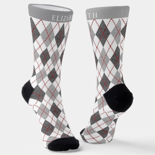 Custom Grey Black White Red  Argyle Pattern Socks