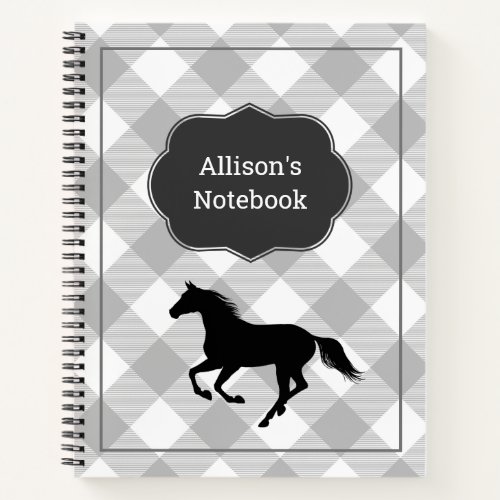 Custom Grey Buffalo Plaid Horse Pony Notebook