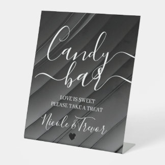 Custom Grey Diagonal Lines Calligraphy Candy Bar Pedestal Sign