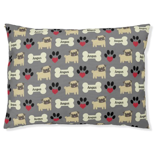 Custom Grey Dog Bones Paws With Red Hearts Dog Pet Bed