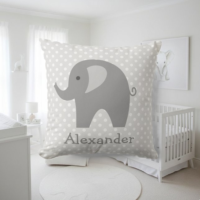 Custom grey elephant throw pillow for nursery room (baby room pillow with elephant design)