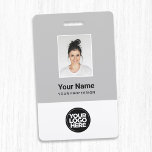 Custom Grey Employee Photo, Bar Code, Logo, Name Badge<br><div class="desc">Easily personalize this Custom Employee Name Badge with Photo, Scan Bar Code and business logo. A simple business design in light grey and white colors fully customizable in front and back sizes, sans-serif basic and modern fonts and a professional and clear look. Avaiable with lanyard, metal clip or with retractable....</div>