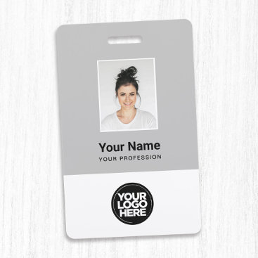 Custom Grey Employee Photo, Bar Code, Logo, Name Badge