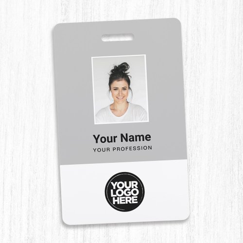 Custom Grey Employee Photo Bar Code Logo Name Badge