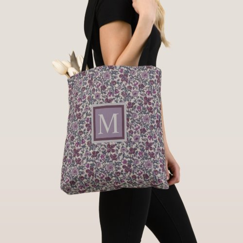 Custom Grey Floral Light Dark Purple Flowers Tote Bag