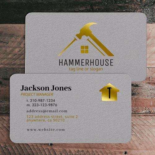Custom Grey  Gold Home Building Construction Lux Business Card