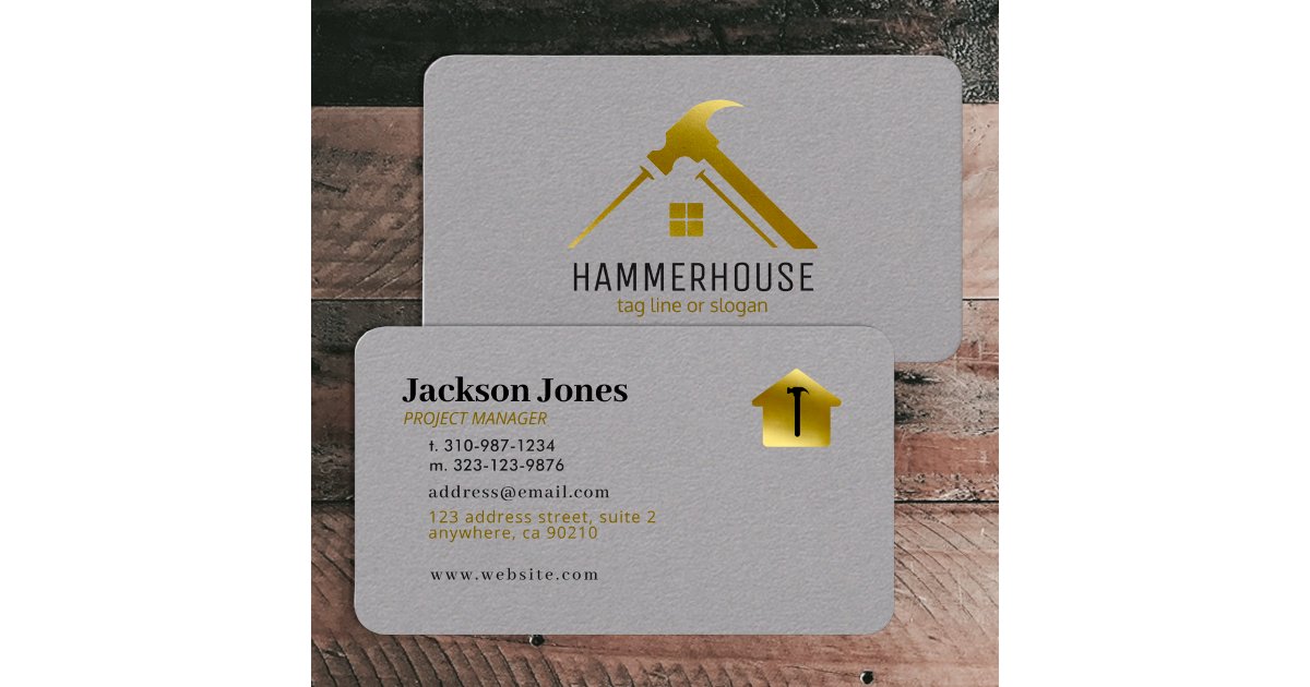 Custom Grey + Gold Home Building Construction Lux Business Card | Zazzle
