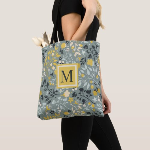 Custom Grey Green Floral Blue Yellow Flowers Tote Bag