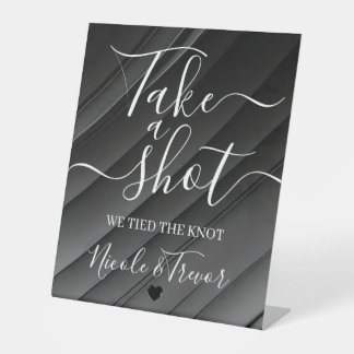 Custom Grey Lines Calligraphy Take a Shot Pedestal Sign