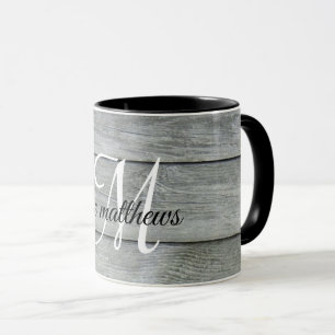 Custom Grey Modern Rustic Farmhouse Style Monogram Mug
