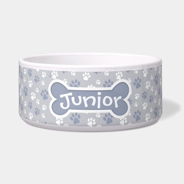 Custom Grey Paw Print Pet Bowl Modern (Front)
