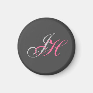 Custom Grey Pink Monogram Simple Plain Magnet