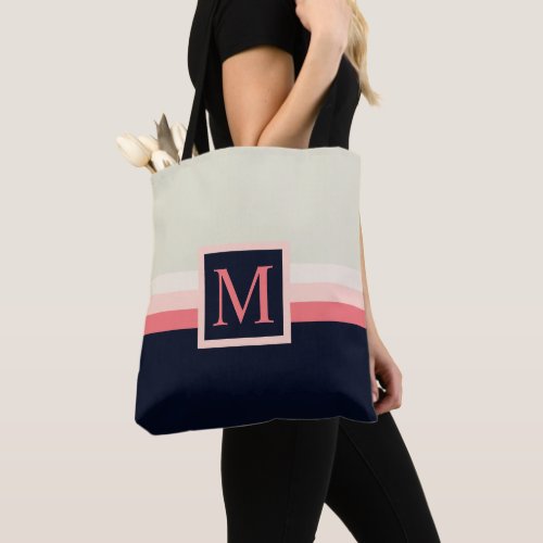 Custom Grey Pink Peach Black Color Block Tote Bag