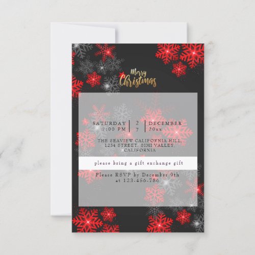 Custom Grey Red Glitter Sparkles Merry Christmas Invitation