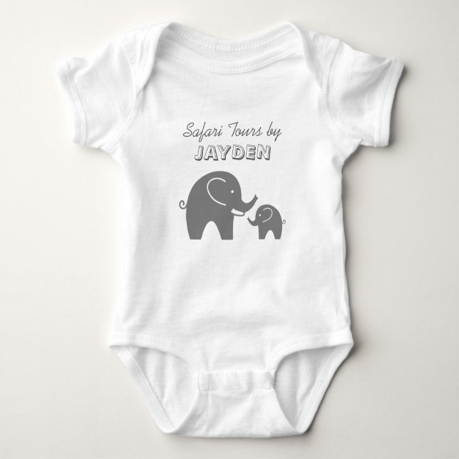 Custom grey safari elephant baby romper for kids (Front)