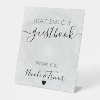 Custom Grey Texture Calligraphy Sign Guestbook