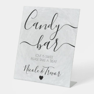 Custom Grey Texturized Wedding Candy Bar Pedestal Sign