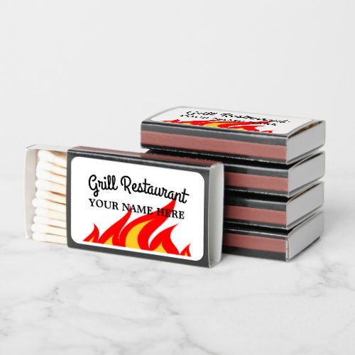 Custom grill bbq restaurant Matchbox with flames Matchboxes