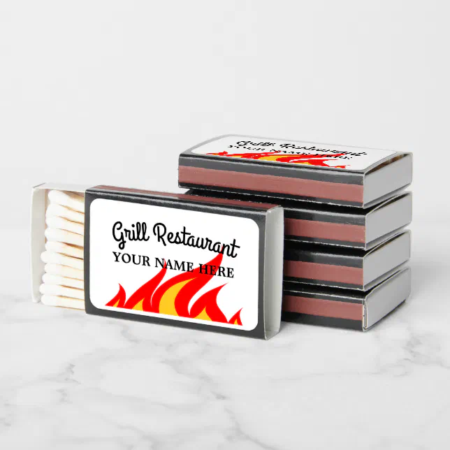 Custom grill bbq restaurant Matchbox with flames Matchboxes | Zazzle