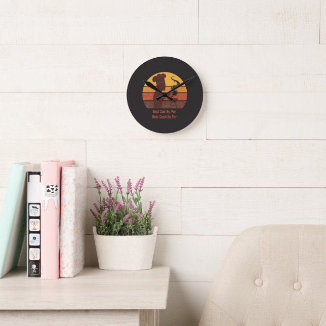 Custom Grill Master Dad Retro Sunset Personalized  Round Clock (Reading Room)