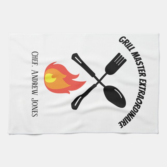 Custom Grill Master Extraordinaire funny gifts Kitchen Towel (Horizontal)