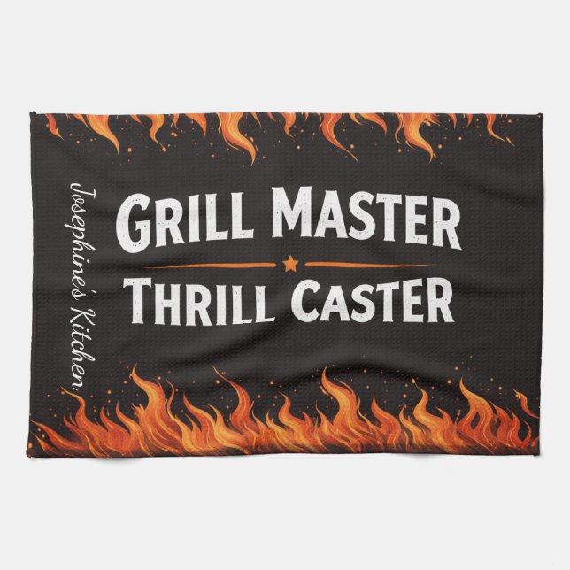 Custom Grill Master Thrill Caster BBQ Fire Dad Nam Kitchen Towel (Horizontal)